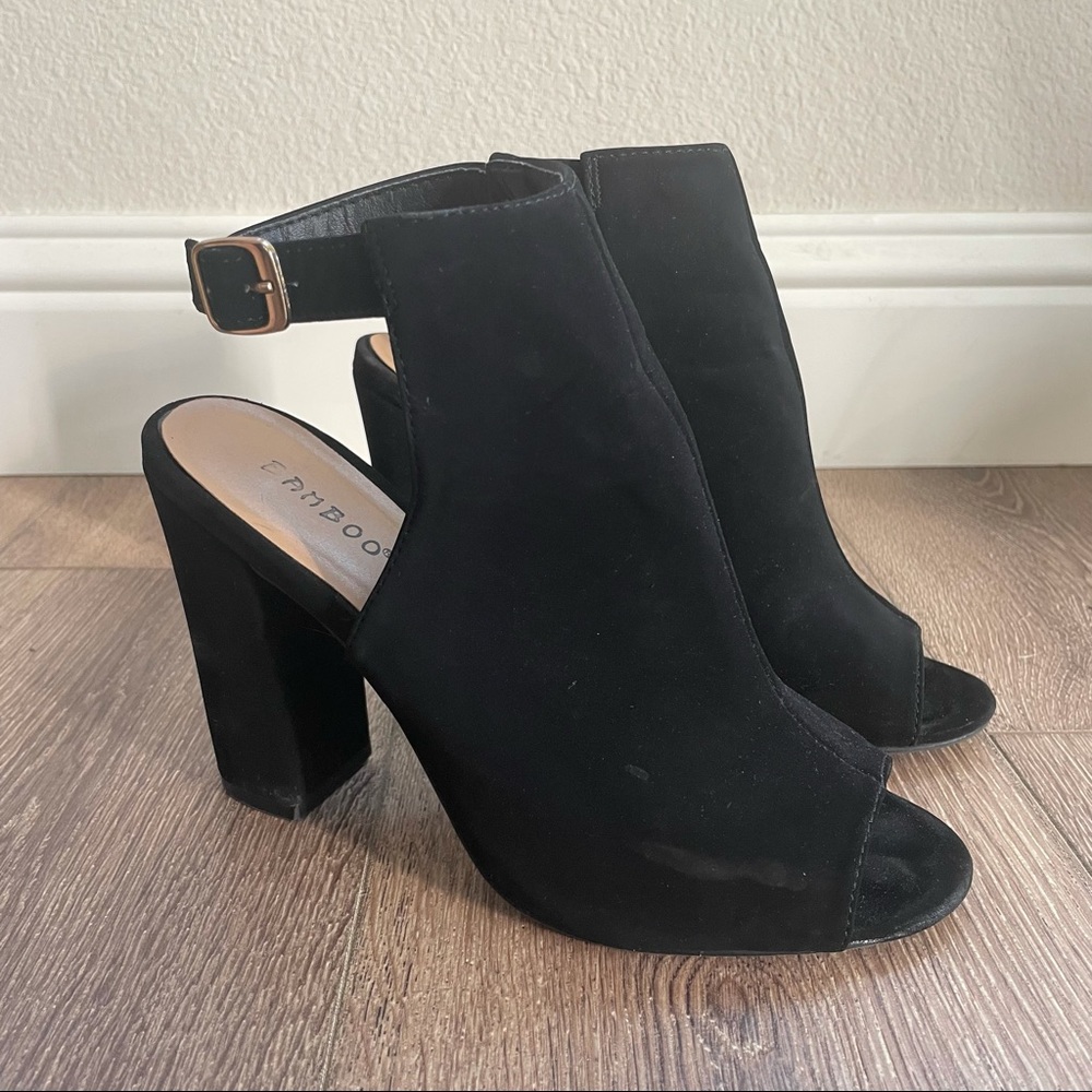 Bamboo Heeled Bootie Style Shoes, Heel cut-outs, Black